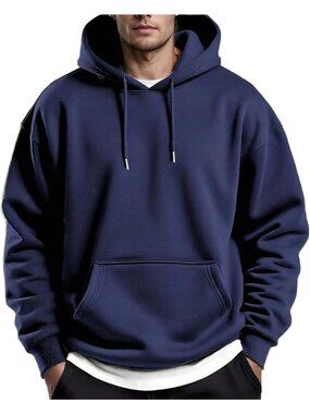 Coofandy Men's Blue Purple Pullover Fleece Lined Long Sleeve Drawstring Hoodies